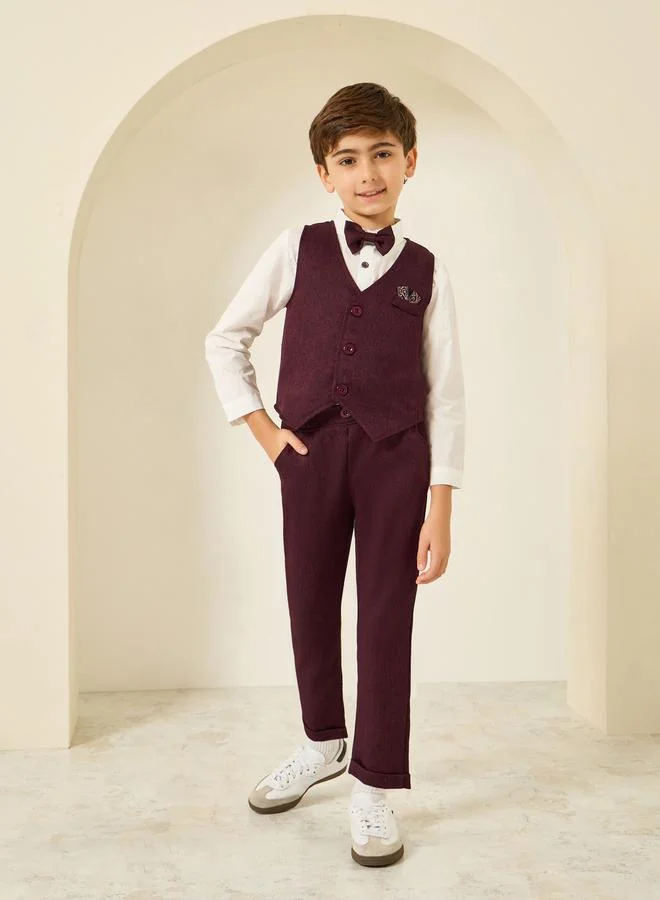 Styli Boys Shirt with Waistcoat and Trousers with Bow Set