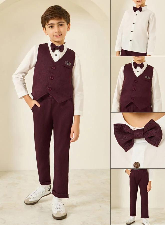 Styli Boys Shirt with Waistcoat and Trousers with Bow Set