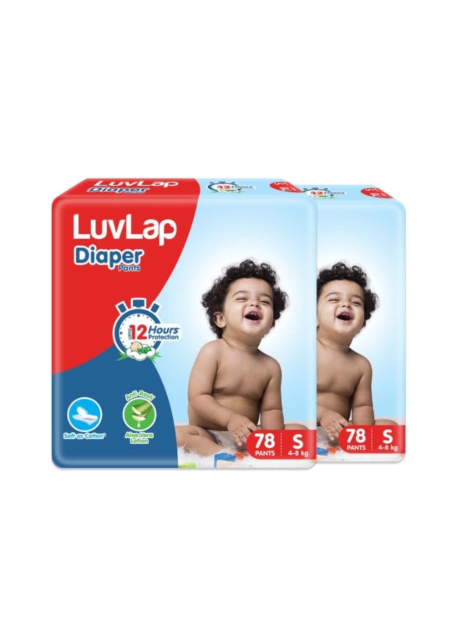 LuvLap Diaper Pants Small (SM) 4 to 8Kg, Super Jumbo Pack, 156 Count (78X2), Baby Diaper Pants, with Aloe Vera Lotion for rash protection, with upto 12 Hour protection (78 Count, Pack of 2) - Image 1