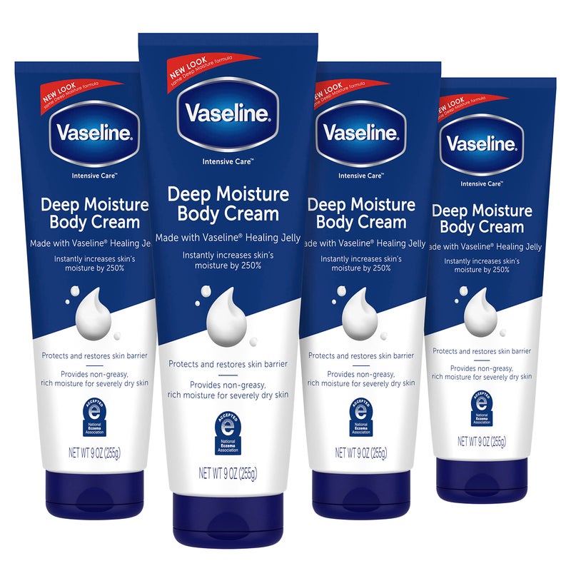 Vaseline كريم الجسم من فازلين للعناية المكثفة ترطيب عميق 4 عبوات مع هلام بترولي شافي وغني بفيتامين E ناعم وملائم للبشرة الجافة 9 أونصات - Image 1