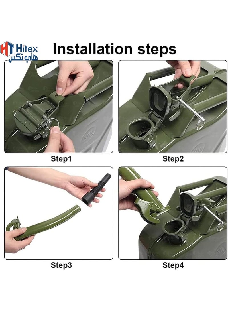 Hitex Metal Jerry Can – Fuel Storage Container for Petrol, Diesel, or Water – Steel with Flexible Metal Spout – Green – Made in Taiwan (5 L) - Image 4