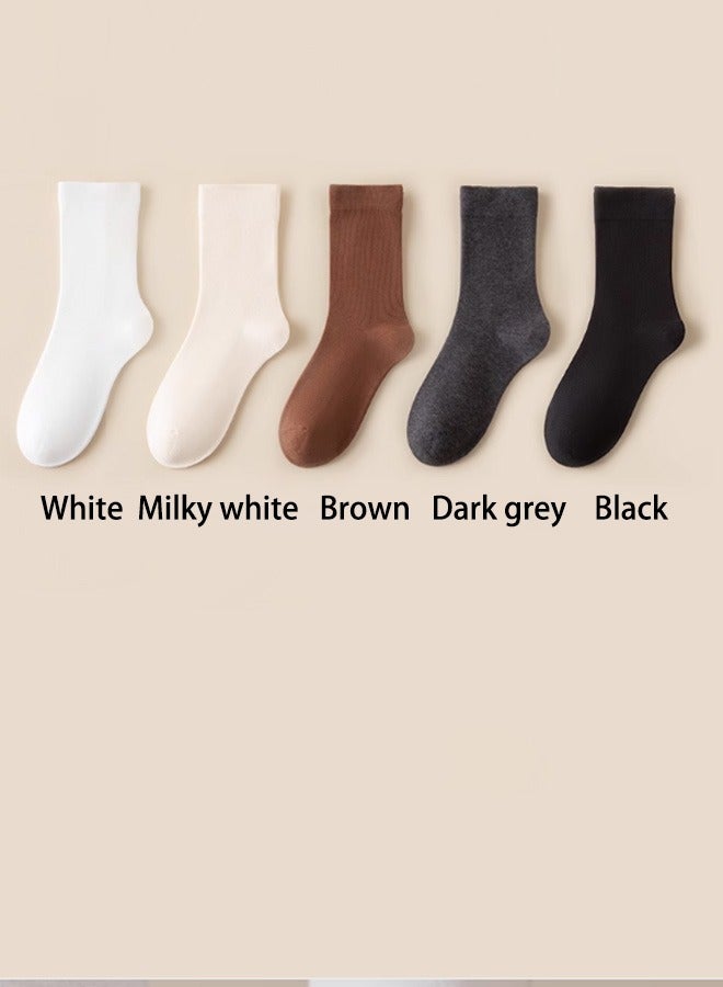 Five pairs of socks for women in autumn and winter, solid color cotton socks, simple mid tube socks, you deserve to have  - Image 4