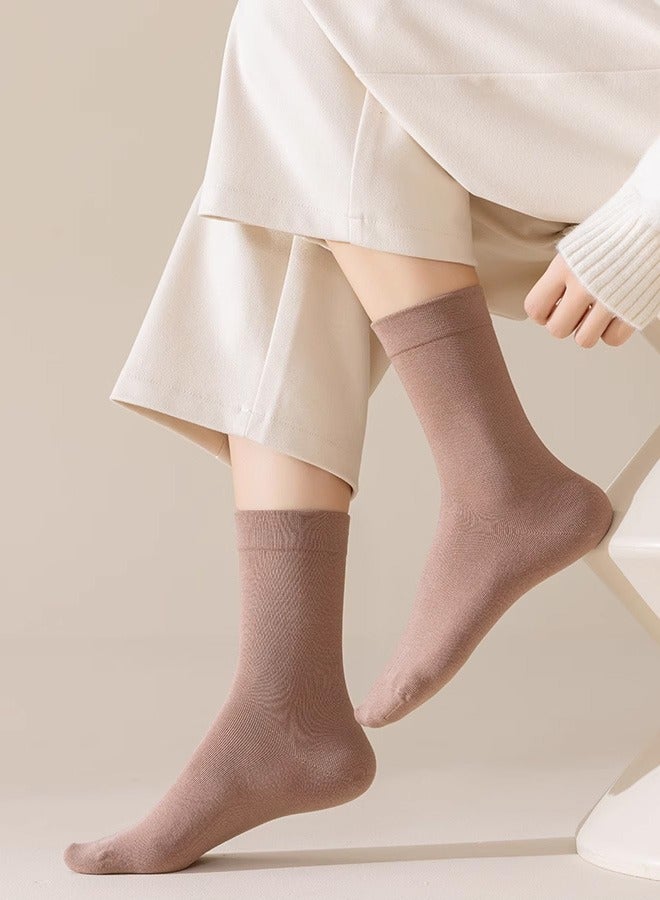Five pairs of socks for women in autumn and winter, solid color cotton socks, simple mid tube socks, you deserve to have  - Image 2
