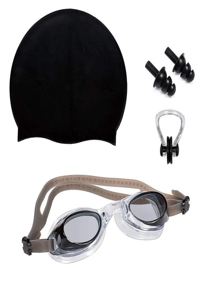 Slyk Swimming Kit Set for Young, Adult, Men and Women with Silicone Swim Cap, Swim Goggle, 2 pc Earplugs with 1 pc Nose Clip (Black) - Image 1