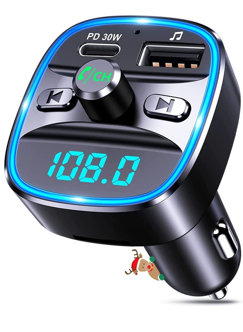 Digitplus - Bluetooth FM Transmitter for Car, [Upgraded Type-C] PD 30W Quick Charging Bluetooth Car Adapter with Hands-Free Calling, Wireless FM Radio Receiver Music Player/Car Kit Support SD Card & USB - Image 1