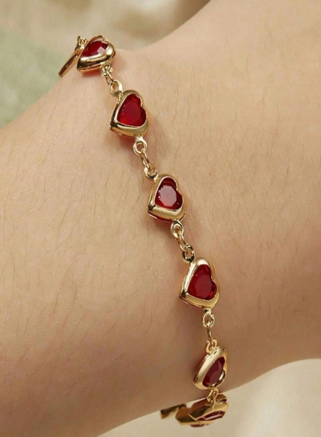 TACBSP Heart Bracelet for Women Dainty Gold Heart Charm Bracelet Cute Love Heart Bracelet Christmas Bracelet Jewelry (red) - Image 2