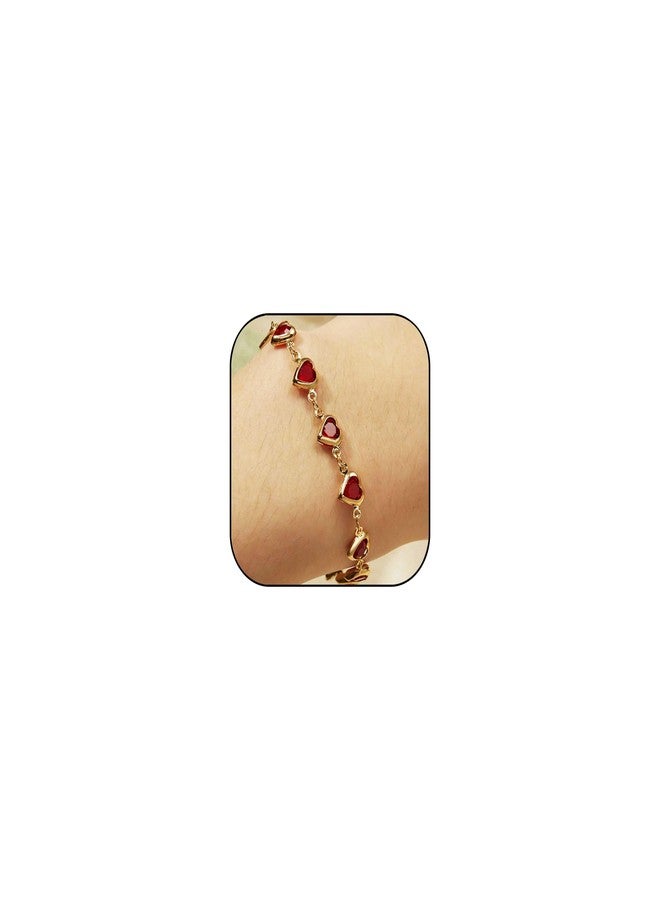 TACBSP Heart Bracelet for Women Dainty Gold Heart Charm Bracelet Cute Love Heart Bracelet Christmas Bracelet Jewelry (red) - Image 1