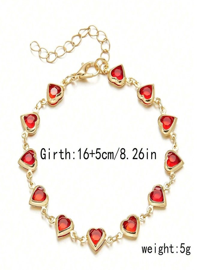 TACBSP Heart Bracelet for Women Dainty Gold Heart Charm Bracelet Cute Love Heart Bracelet Christmas Bracelet Jewelry (red) - Image 4