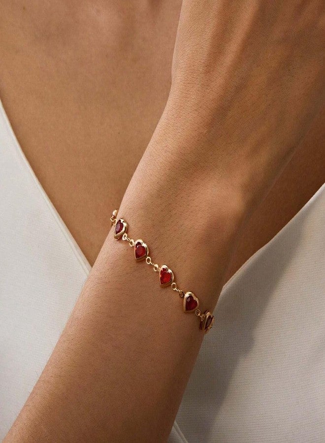 TACBSP Heart Bracelet for Women Dainty Gold Heart Charm Bracelet Cute Love Heart Bracelet Christmas Bracelet Jewelry (red) - Image 3