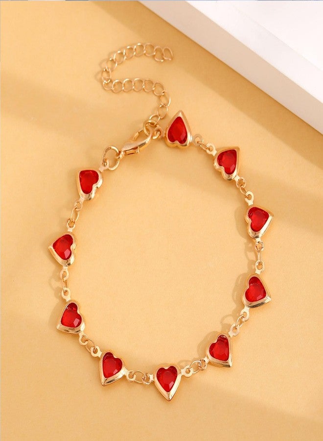 TACBSP Heart Bracelet for Women Dainty Gold Heart Charm Bracelet Cute Love Heart Bracelet Christmas Bracelet Jewelry (red) - Image 5