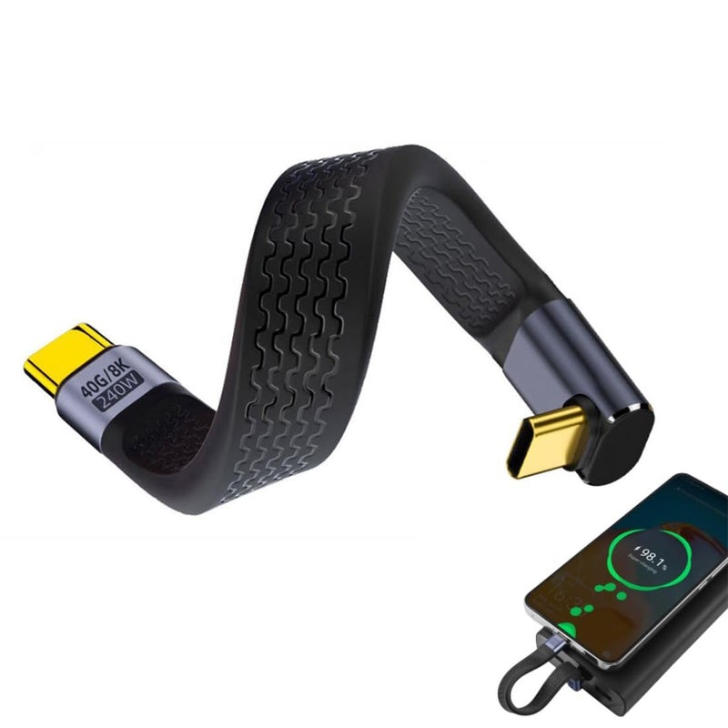 KWSLIN USB C Male to 90° Angle Type C Male PD Fast Charging Short Cable, 240W 40Gbps Type C Flat Slim Soft Data Cable for Laptop Smartphone Power Bank Gaming Consoles - Image 1