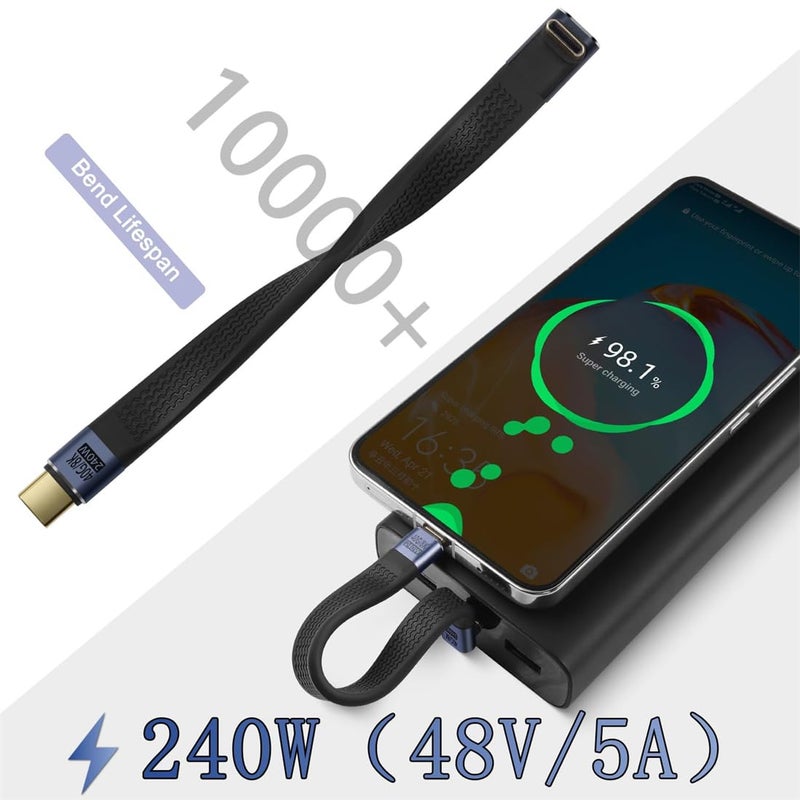 KWSLIN USB C Male to 90° Angle Type C Male PD Fast Charging Short Cable, 240W 40Gbps Type C Flat Slim Soft Data Cable for Laptop Smartphone Power Bank Gaming Consoles - Image 3