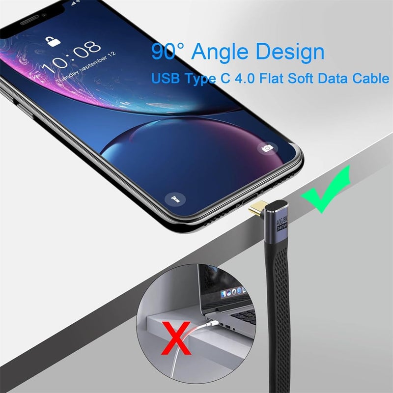 KWSLIN USB C Male to 90° Angle Type C Male PD Fast Charging Short Cable, 240W 40Gbps Type C Flat Slim Soft Data Cable for Laptop Smartphone Power Bank Gaming Consoles - Image 4