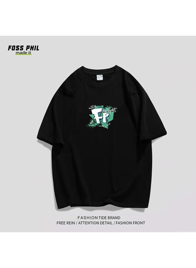 Foss Phil Short Sleeve T-shirt Men's And Women's Summer Pure Cotton Loose Trendy All-match Printed Bottoming Shirt Men's Clothing Dt05 White 2XL - Image 5
