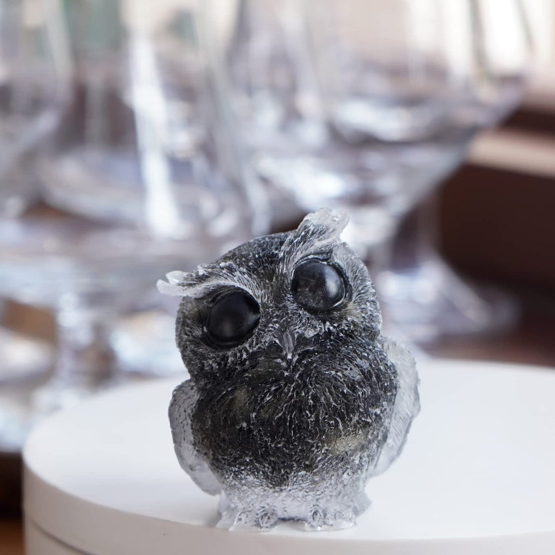OwMell Owl Statue Tumbled Stone Gemstone Owl Figurine Home Decor Shelf Decor 2.5" - Black Obsidian - Image 2