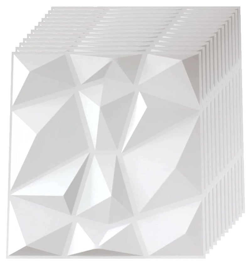 رات سو 12 قطعة من لوحات الحائط ثلاثية الأبعاد، ورق جدران ثلاثي الأبعاد من مادة PVC، غطاء حائط مزخرف بتصميم ماسي من مادة PVC مقاس كل منها 30 × 30 سم أبيض - Image 1