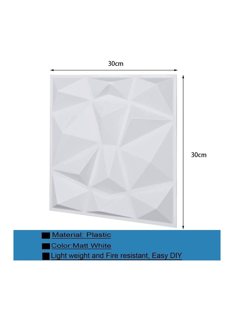 RATSAW - 12 Pieces 3D Wall Panels, 3D Texture PVC Wallpaper, Diamond Design Decorative Wall Cover PVC Material Each 30x30cm White - Image 1
