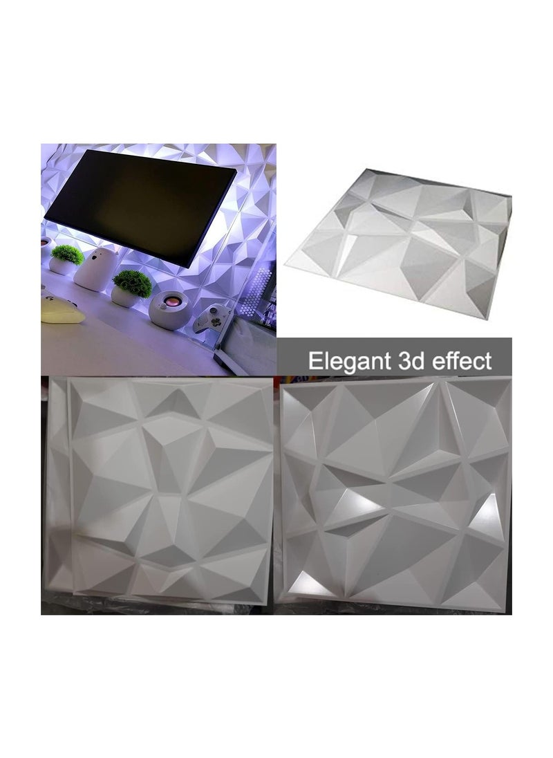 RATSAW - 12 Pieces 3D Wall Panels, 3D Texture PVC Wallpaper, Diamond Design Decorative Wall Cover PVC Material Each 30x30cm White - Image 1