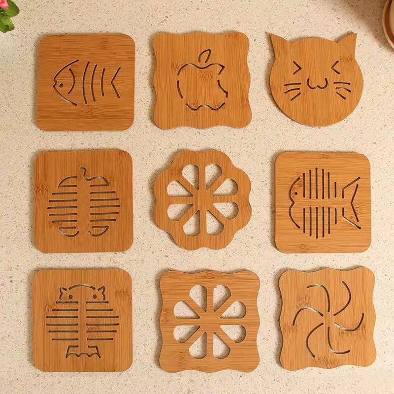 pepplo Wooden Coasters for Drinks, Natural Wood Coaster Set for Drink Glasses, Tabletop Protection for Any Table Type 14Cm (Random Pattern, Set of 9) - Image 1