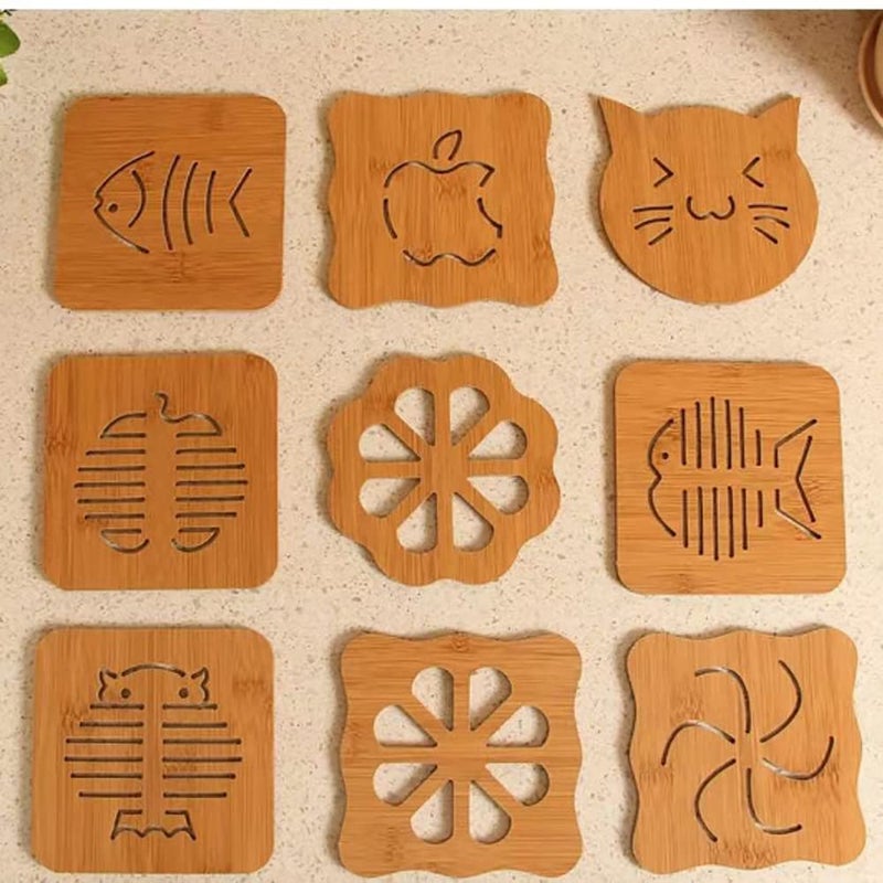 pepplo Wooden Coasters for Drinks, Natural Wood Coaster Set for Drink Glasses, Tabletop Protection for Any Table Type 14Cm (Random Pattern, Set of 9) - Image 4