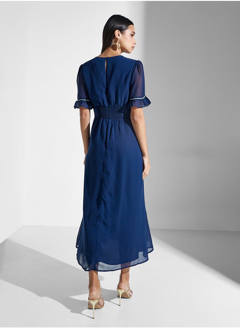Hope & Ivy - Embroidered V-Neck Midi Tea Dress - Image 1