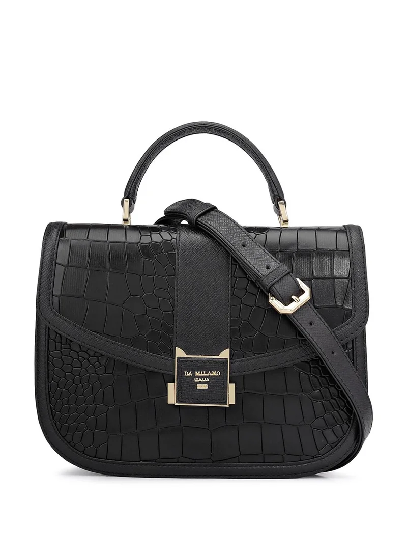 Da Milano Genuine Leather Black Satchel Bag