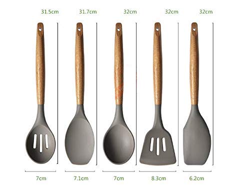 Kienlix Silicone Cooking Utensils Set Safety Food Grade Silicone BPA Free NonStick Silicone Utensil Set Wooden HandleHeat Resistant Silicone Kitchen Utensils Set - Image 5
