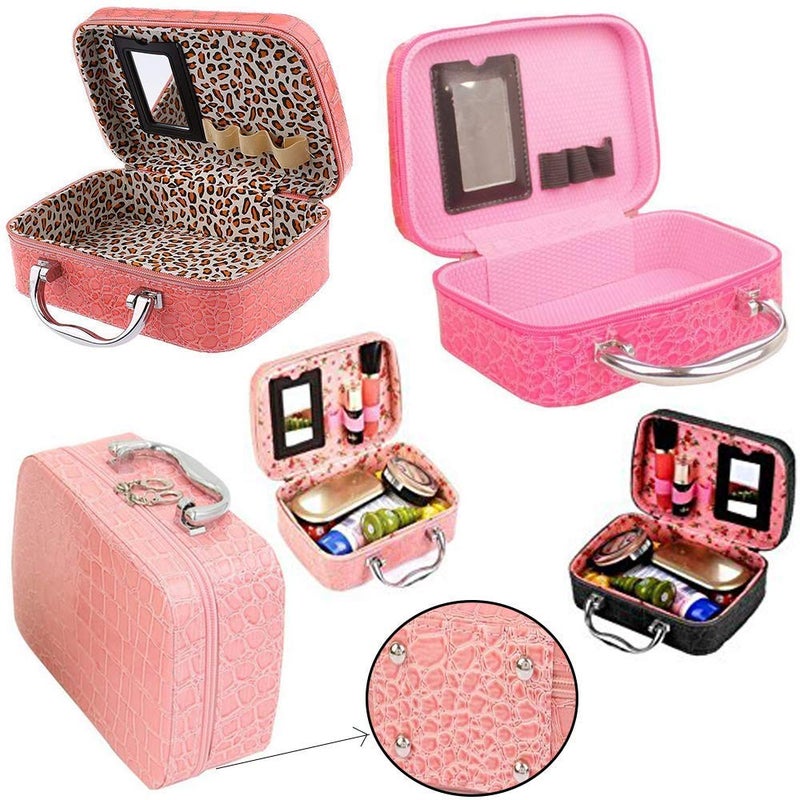 SEASPIRIT Makeup Box by Seaspirit Cosmetic Box Makeup Storage Bag Toiletry Box Organizer with Magnifying Compact Makeup Mirror MultiColour - Image 3