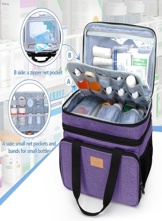 LUXJA 2 Layers Medicine Bag with Detachable Divider, Pill Bottle Organizer Suitable for Home or Travel Use, Purple - Image 2