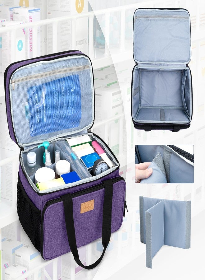 LUXJA 2 Layers Medicine Bag with Detachable Divider, Pill Bottle Organizer Suitable for Home or Travel Use, Purple - Image 3