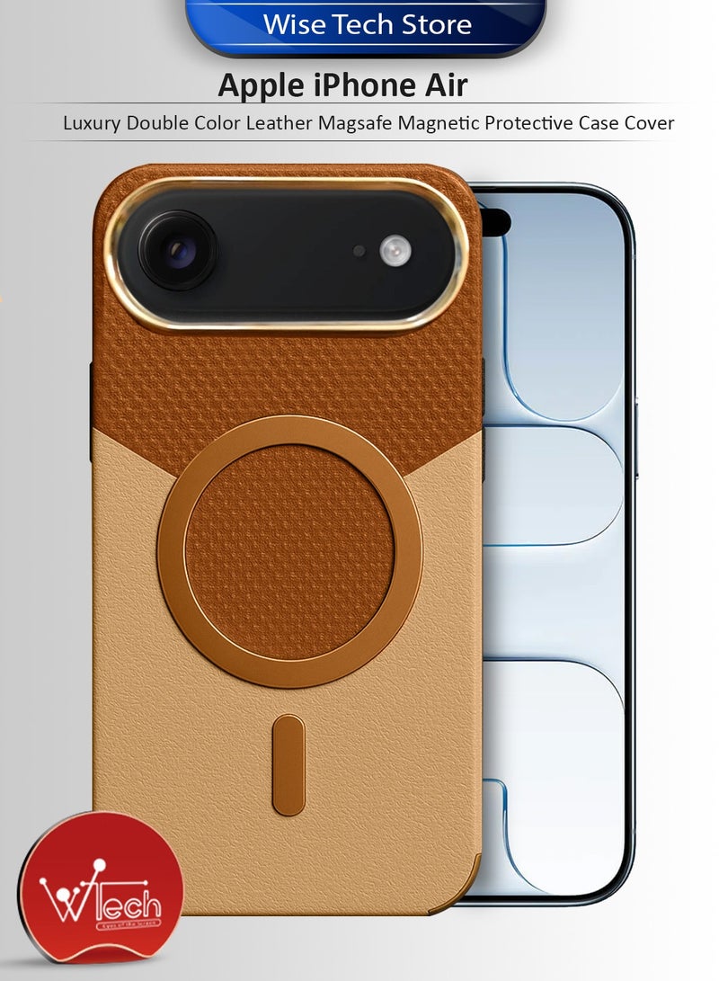Wtech Apple iPhone Air 5G 2025 Luxury Double Color Leather Magsafe Magnetic Protective Case Cover (MCMPMN) - Brown/Gold - Image 1