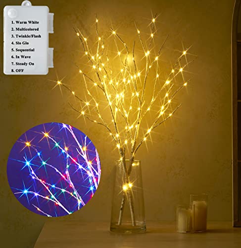 LITBLOOM Lighted Birch Branches Battery Operated with 8 Functions 30IN 100 Multi Color and Warm White Lights for Christmas Holiday Party Decoration Indoor Outdoor - Image 1