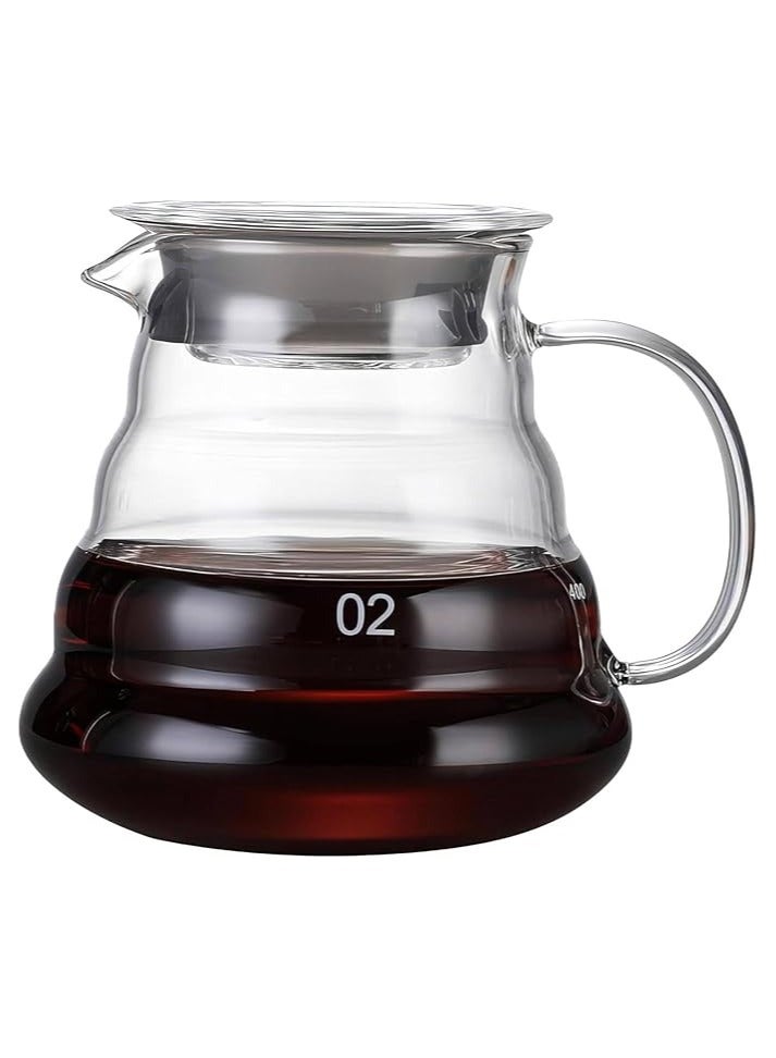 سيرفر ابريق تقديم القهوة زجاجي سعة 500 مل مقاوم للحرارة | إبريق قهوة زجاجي V60 | وعاء قهوة شفاف بالتنقيط مع غطاء (500 مل) - Image 1