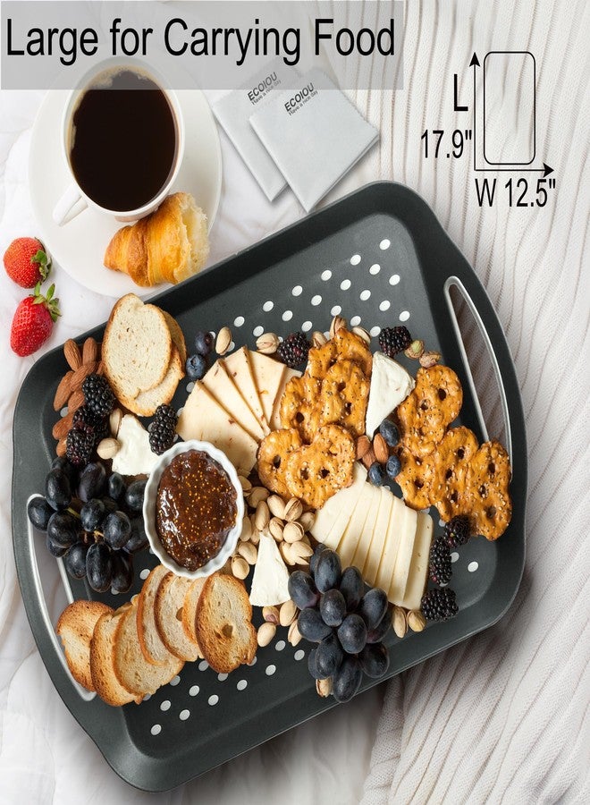 ECOIOU Larger Nonslip Food Serving Tray, 17.9'' x 12'' Grippy Handles Surface Bottom Design, Perfect Trays for Eating, Lap, TV, Couch, Black, Set of 2 - Image 2