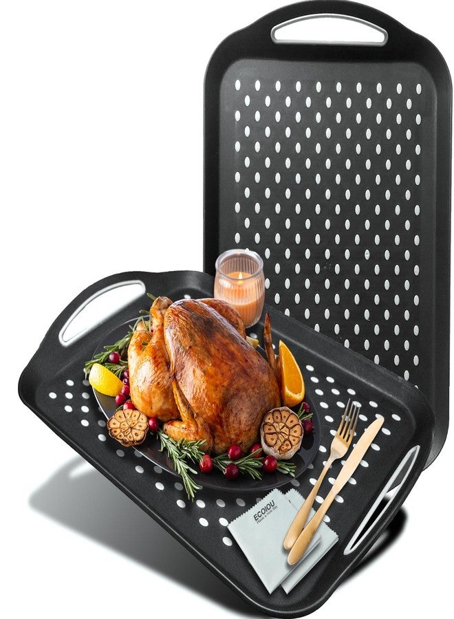 ECOIOU Larger Nonslip Food Serving Tray, 17.9'' x 12'' Grippy Handles Surface Bottom Design, Perfect Trays for Eating, Lap, TV, Couch, Black, Set of 2 - Image 1