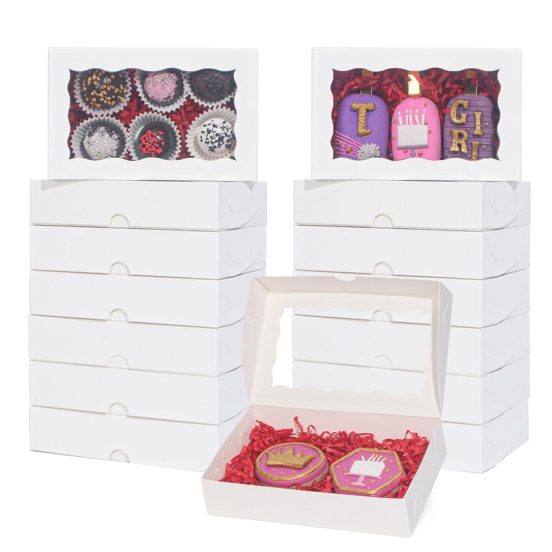 RomanticBaking 100 Pack White 7 x 4 38 x 1 12inches Cookies Boxes with Window Christmas Bakery Packaging for Macaron Treat Boxes Chocolate Truffle