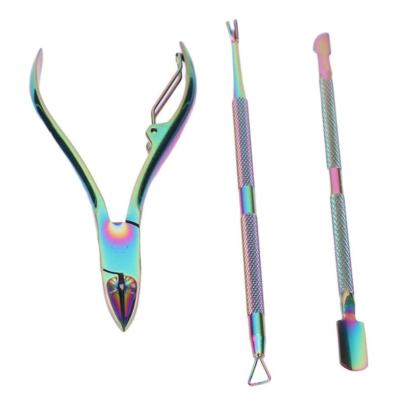 3pcs Cuticle Trimmer Set Stainless Steel Professional Nail Care Cuticle Pusher Scraper Set for Fingernails Toenails - Image 1