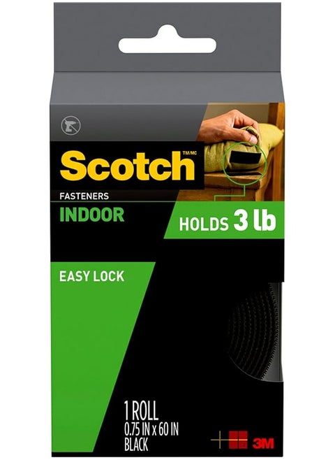 Scotch Mount Indoor Fasteners 0.75 in x 60 in (19mm x 1.52m), 1 set of strips (2 rolls)/pack | Holds up 0.45 kg per 2.5cm | Black color | Multi-Surface | Easy to use | No Tools