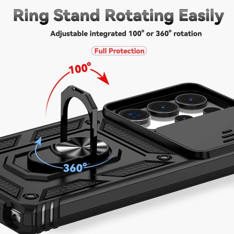 PUSHIMEI for Samsung Galaxy S25 Ultra Case with Slide Camera Cover HD Screen Protector [Military Grade Drop Tested] Magnetic Ring Holder Kickstand Protective Phone Case for Samsung Galaxy S25 Ultra 2025, Black - Image 5