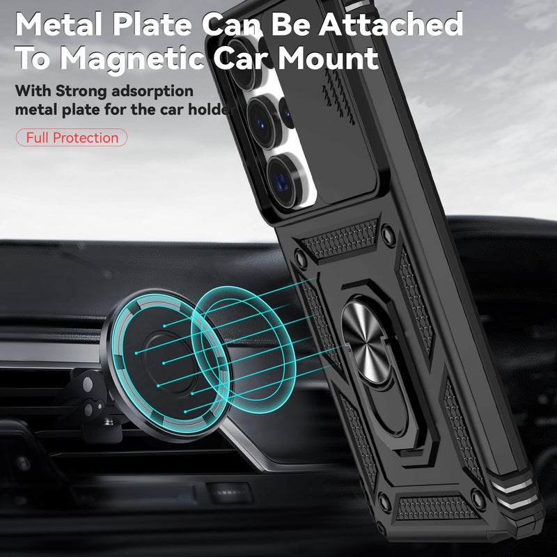 PUSHIMEI for Samsung Galaxy S25 Ultra Case with Slide Camera Cover HD Screen Protector [Military Grade Drop Tested] Magnetic Ring Holder Kickstand Protective Phone Case for Samsung Galaxy S25 Ultra 2025, Black - Image 2