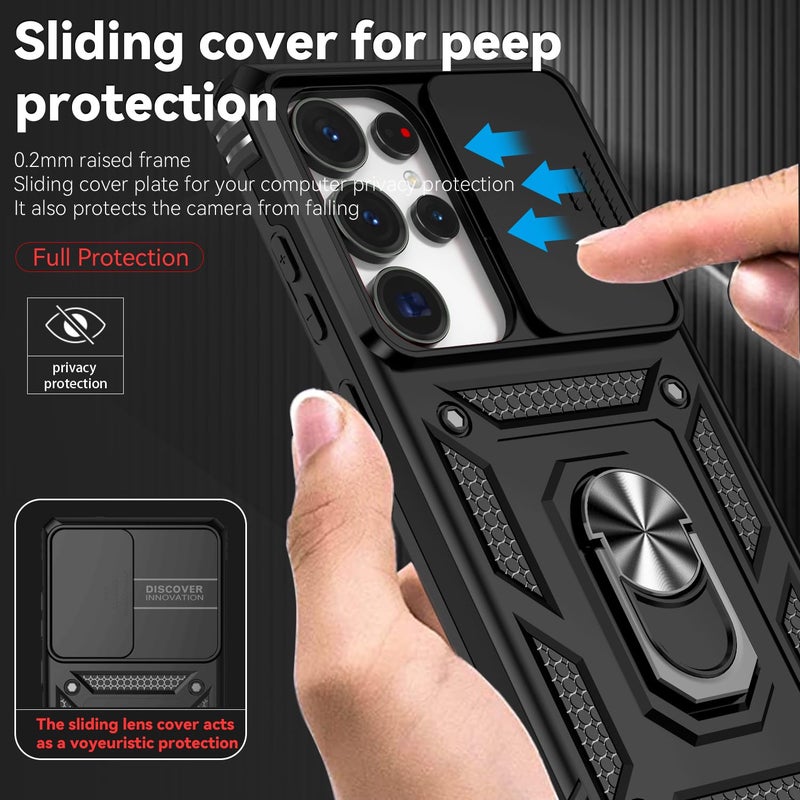 PUSHIMEI for Samsung Galaxy S25 Ultra Case with Slide Camera Cover HD Screen Protector [Military Grade Drop Tested] Magnetic Ring Holder Kickstand Protective Phone Case for Samsung Galaxy S25 Ultra 2025, Black - Image 3
