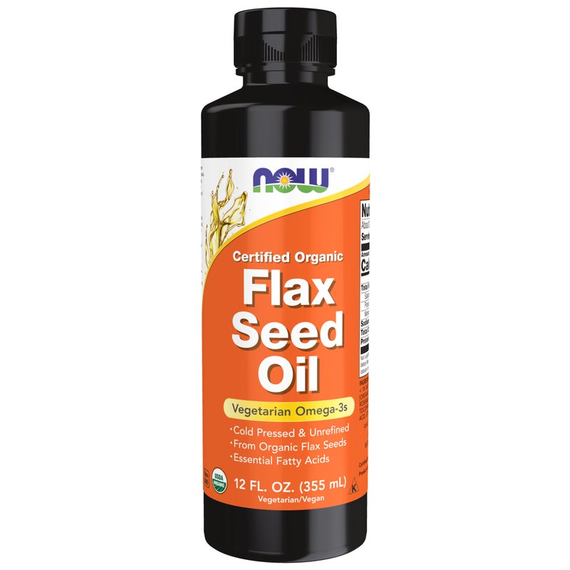 NOW Foods Supplements Certified Organic Flax Seed Oil Liquid ColdPressed and Unrefined 12Ounce