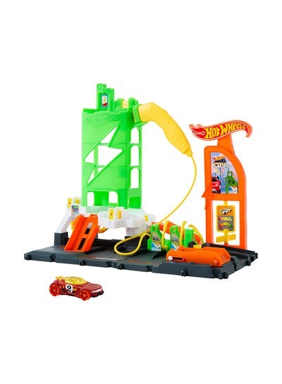 Hot Wheels Toy Car Track Set, Super Recharge Fuel Station Playset With Pretend Ev Chargers & 1:64 Scale Toy Car - Image 1