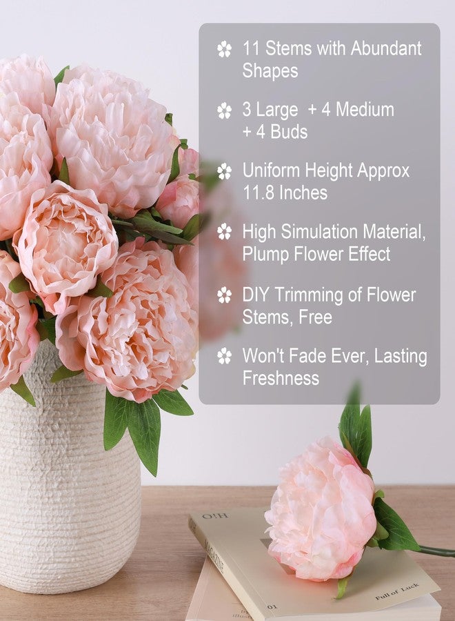 florisso Light Pink Peony Artificial Flowers - 11 Branches Silk Peonies for Vase Arrangements, Wedding Decor & Living Room Accents (Faux Flowers) - Image 2