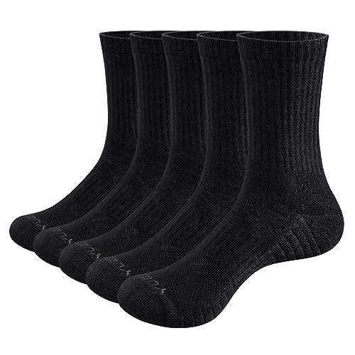 YUEDGE Women's Black Work Boot Socks Performance Moisture Wicking Cotton Sports Athletic Workout Training Cushioned Crew Socks For Women 6-9, 5 Paris - Image 1