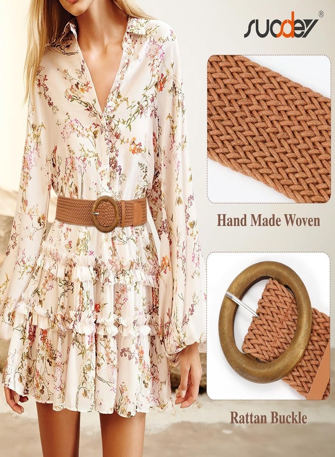 سوزدي حزام خصر عريض مضفر من الروطان للنساء من SUOSDEY، مناسب للفساتين والسراويل، حزام بوهيمي أنيق، لون بني فاتح - Image 4