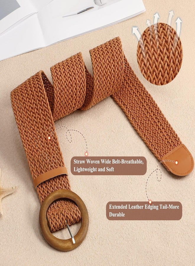 سوزدي حزام خصر عريض مضفر من الروطان للنساء من SUOSDEY، مناسب للفساتين والسراويل، حزام بوهيمي أنيق، لون بني فاتح - Image 5