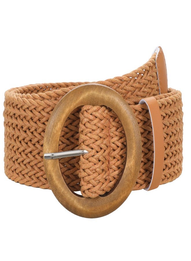 سوزدي حزام خصر عريض مضفر من الروطان للنساء من SUOSDEY، مناسب للفساتين والسراويل، حزام بوهيمي أنيق، لون بني فاتح - Image 1