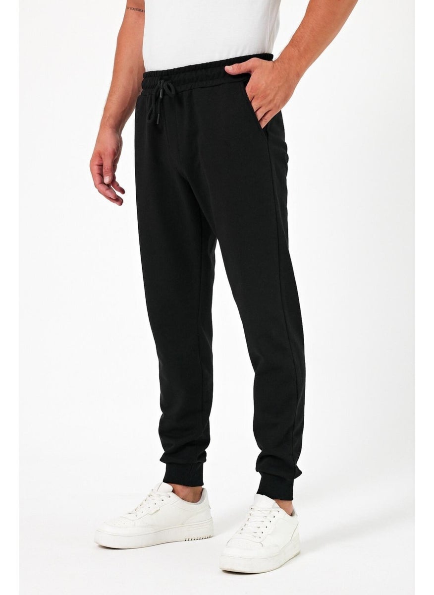 mmetalic - Thick Black Men's Sweatpants Jogger Back Pocket Elastic Leg Regular Fit Non-raised - Image 1