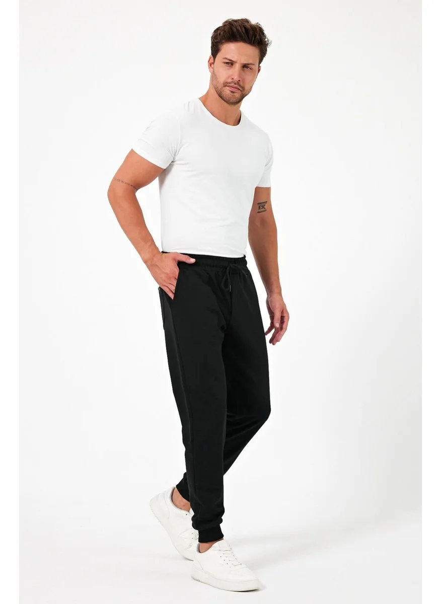 mmetalic Thick Black Men's Sweatpants Jogger Back Pocket Elastic Leg Regular Fit Non-raised